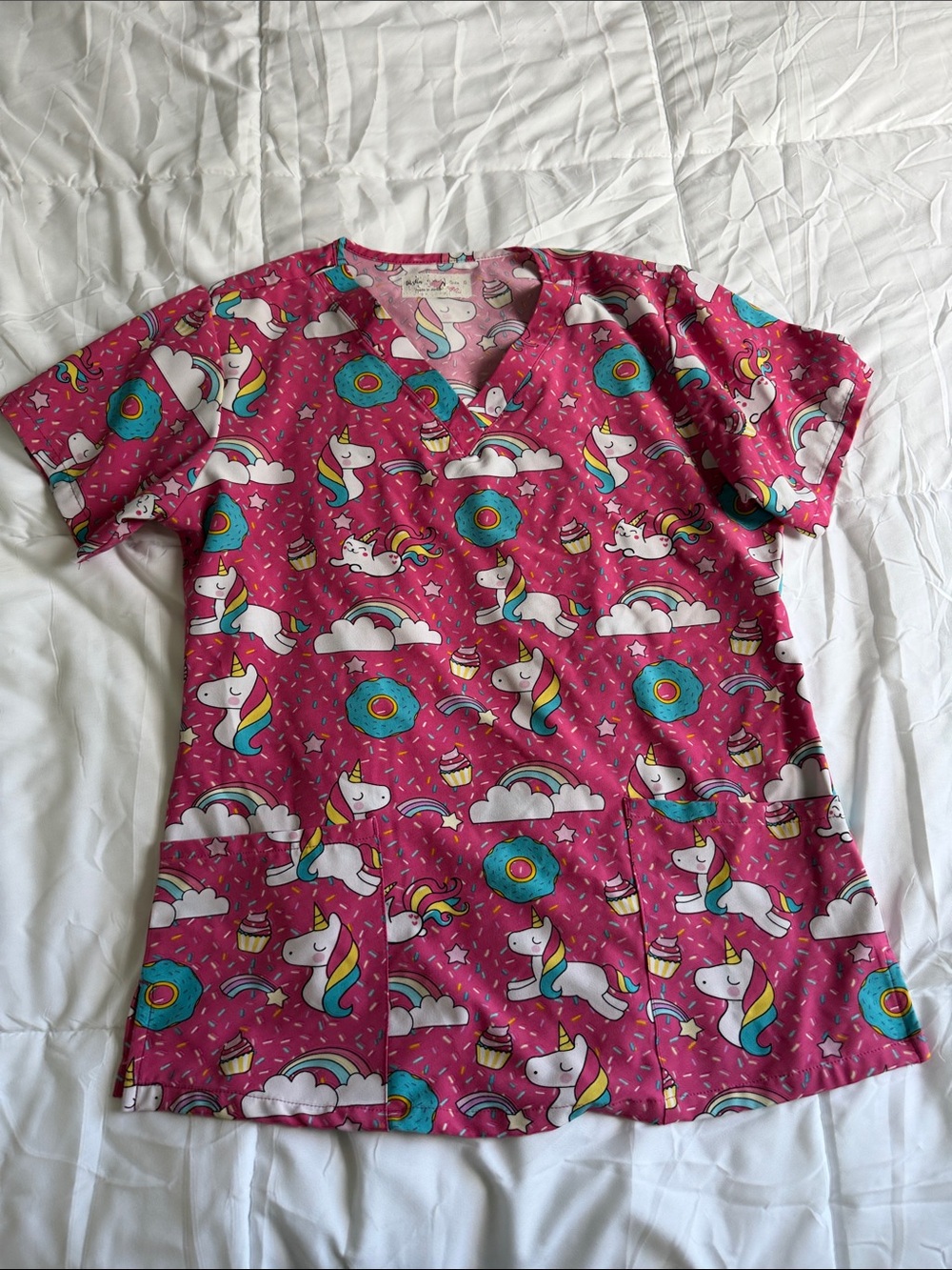 Kids Pink Unicorn & Rainbow scrub Top